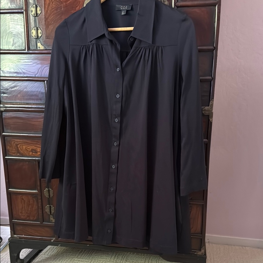 COS Deep Navy Cotton Button-Up A-line Mini-Dress